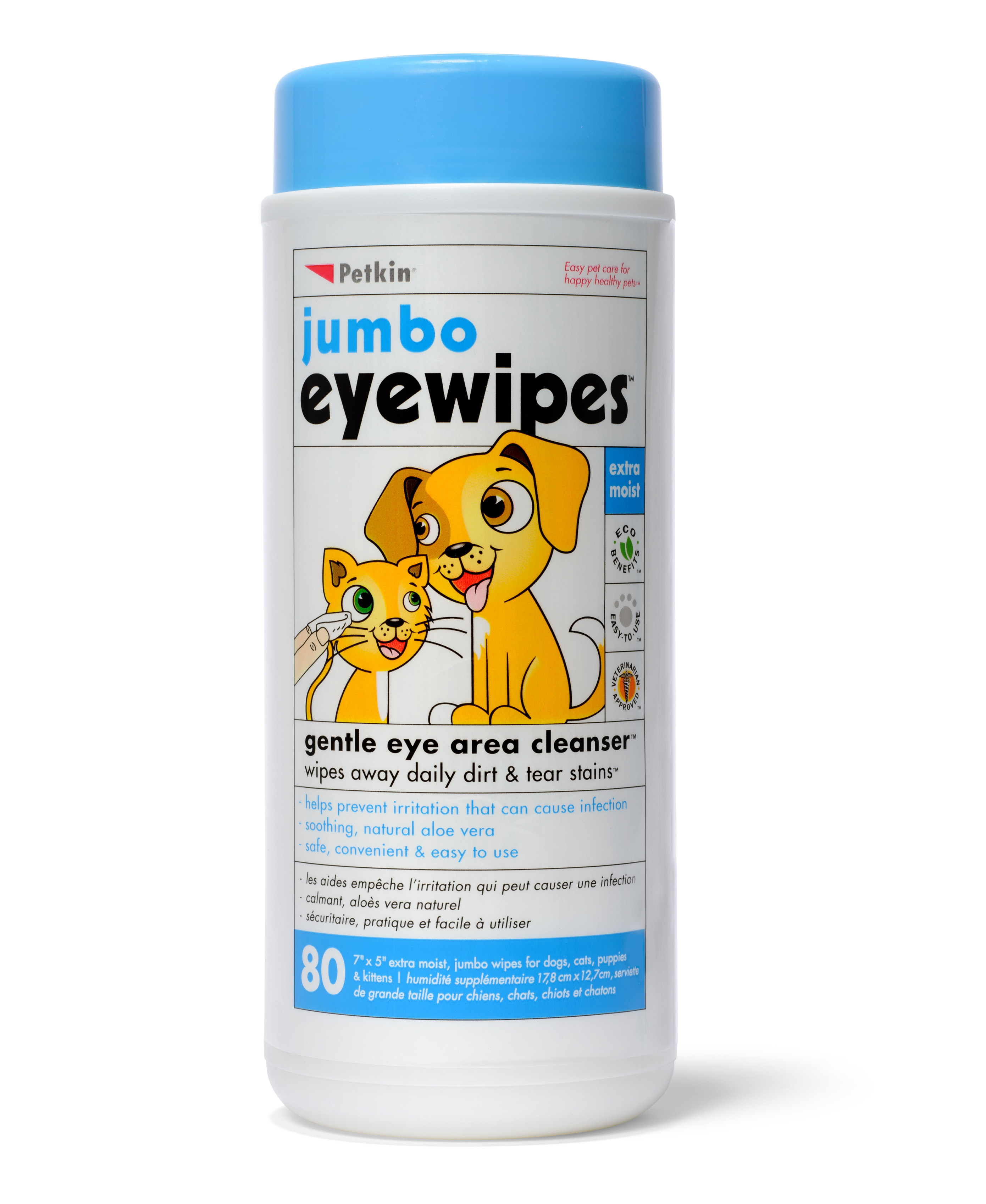 Jumbo Eye Wipes 80pcs | Petkin | Cats and Dogs Suitable